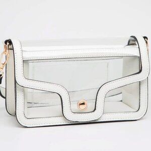 Clear Stadium Approved Gameday Shoulder Bag White Vegan Leather Trim Chain